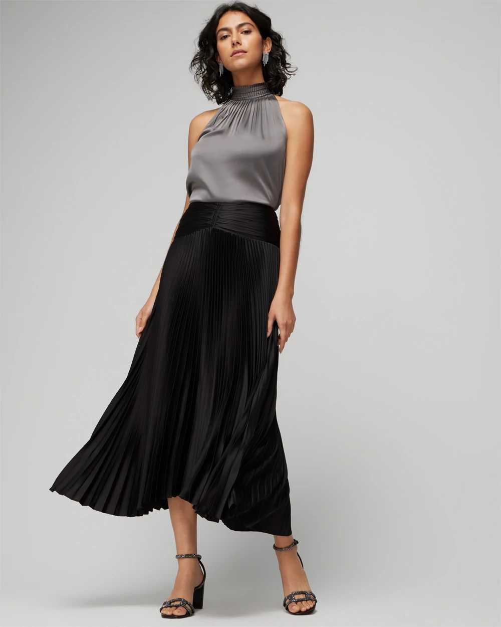 Satin pleated outlet midi skirt